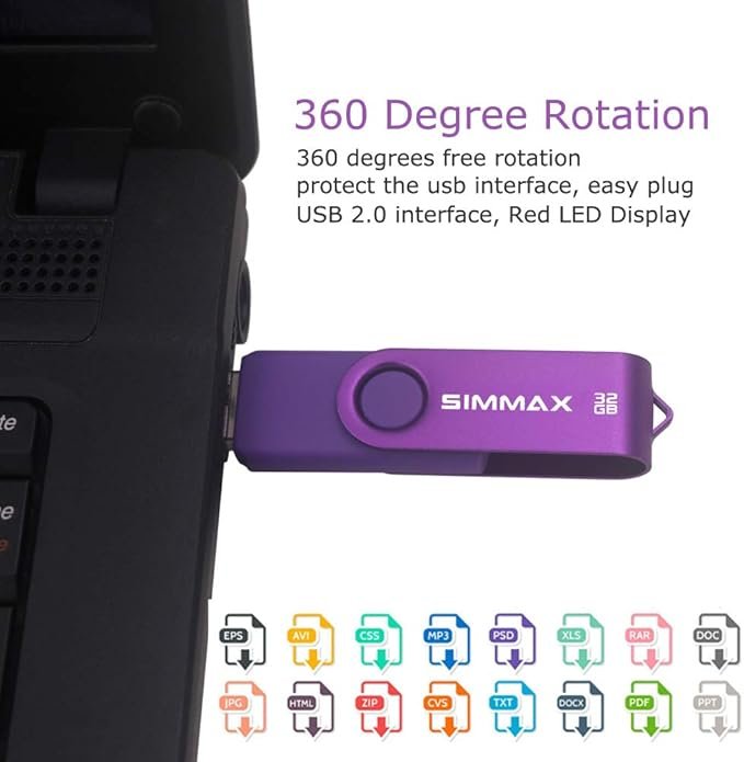 611Fi9jyhUL._AC_SX679_ SIMMAX USB Sticks 32GB USB-Flash-Laufwerk Rotate Metall USB 2.0 Speicherstick (32GB Lila) - Gambar 2