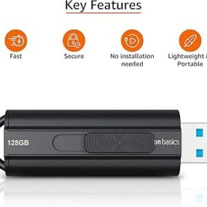 Amazon Basics 128 GB USB 3.1 Flash-Laufwerk, lesegeschwindigkeit von bis zu 130 Mbit/s, Schwarz